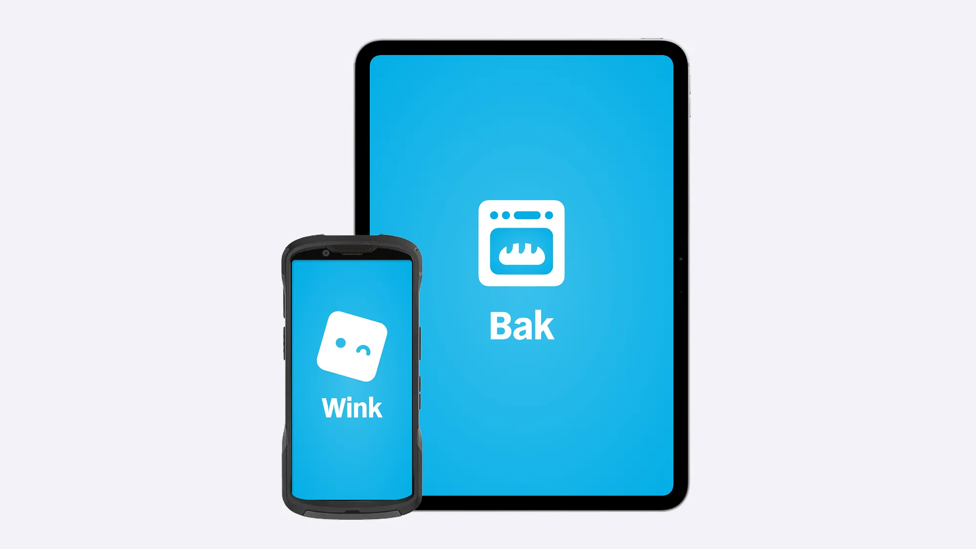The app icons of Wink on a hand terminal and Bak on an iPad